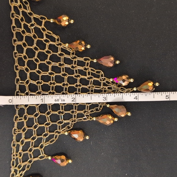 Vintage Statement Bib Necklace Gold Chain Mesh with Amber Faceted Teardrop Beads - Picture 10 of 10